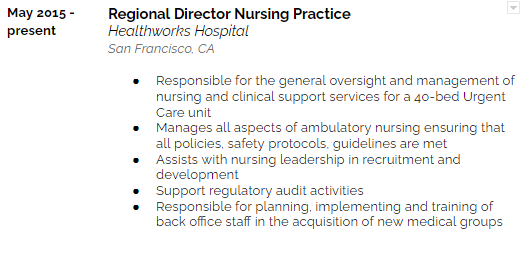 reverse chronological resume nursing
