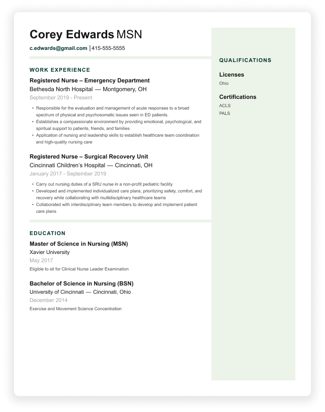 resume rn new grad examples